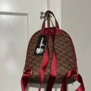 Karl Lagerfeld Backpack Womens Small Brown Cara Nylon Logo Karl Lagerfeld Paris Tan/Brown Drawstring Backpack with two  main image 3